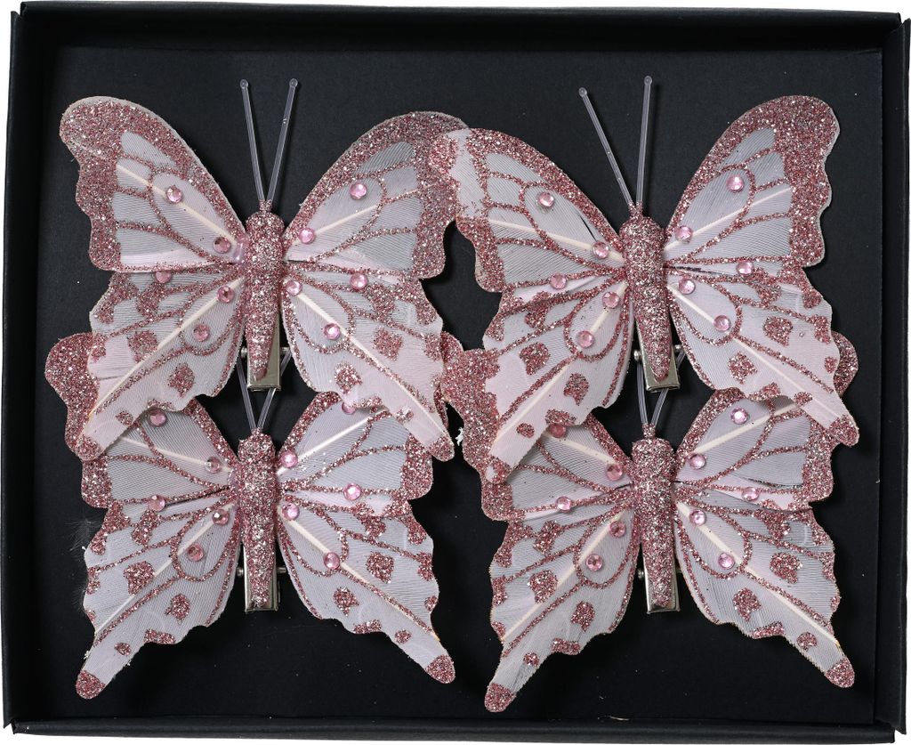 Schmetterling mit Clip 8cm 4er Set Rosa Produktbild 