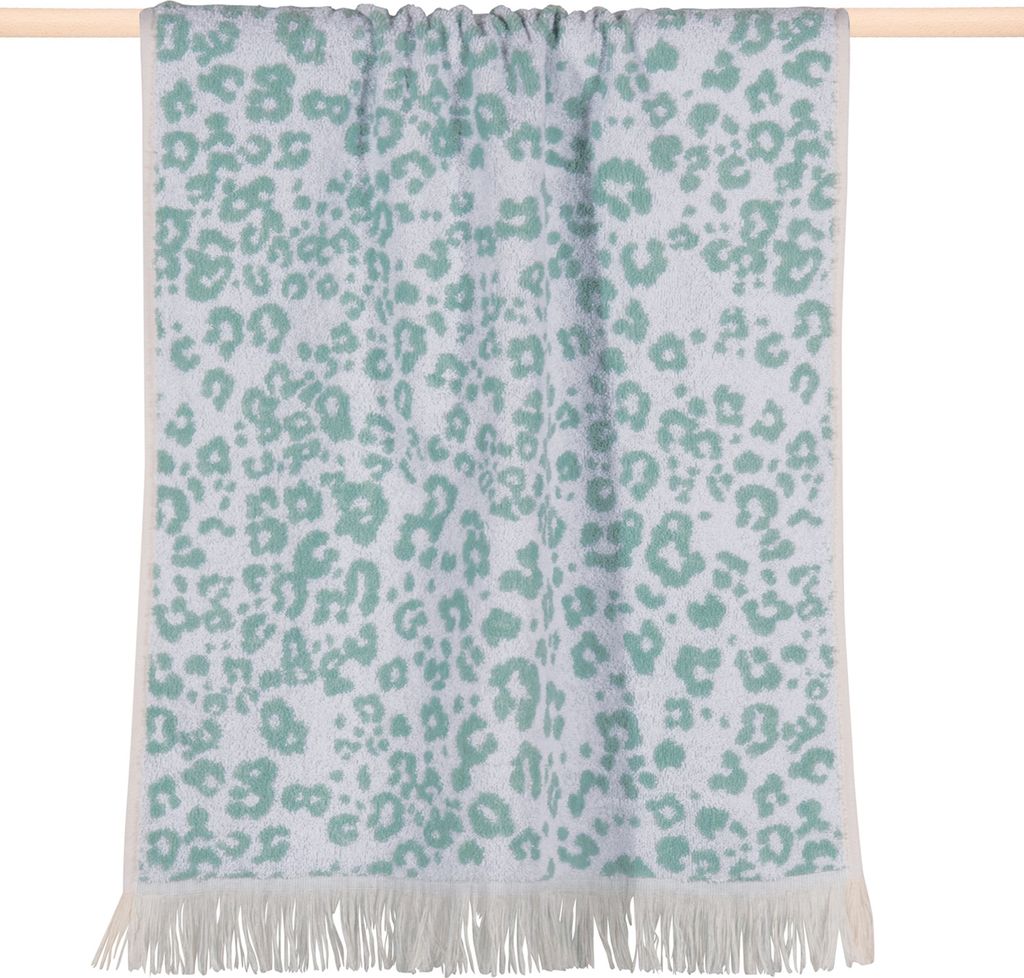 Pad Handtücher-Serie Frottier Leopard white-sky mit Fransen 100% Baumwolle, Größe:2-tlg.Gästetuch
