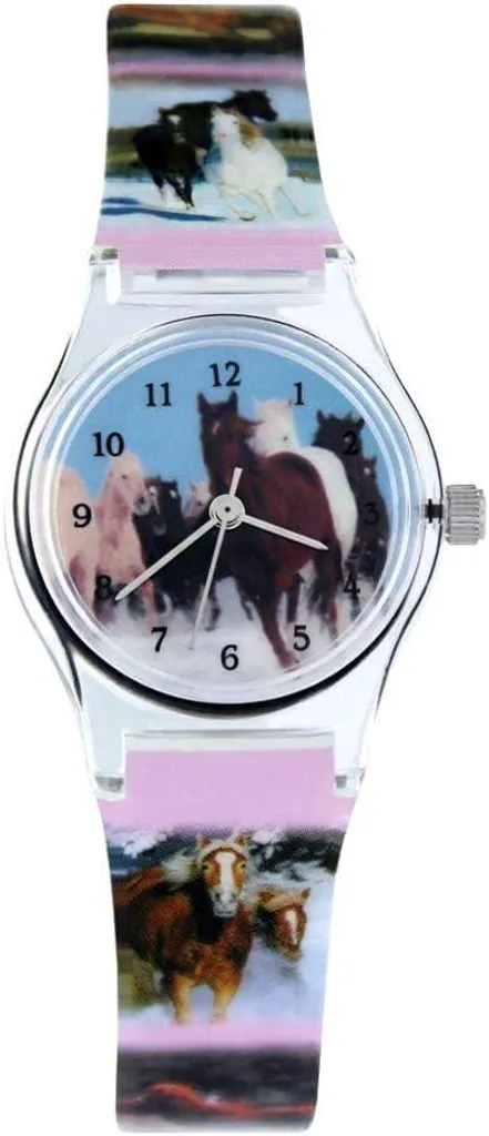 Orologio per bambini, orologio da polso Ragazze Bambini Orologio fotografico Cavalli Orologio analogico al quarzo Design sportivo con motivo di cavalli Dimensioni pratiche e comfort