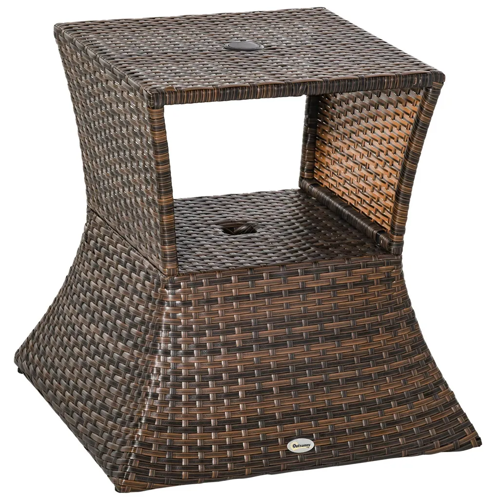 Table de jardin en polyrotin marron 54x54x55 cm avec porte-parasol