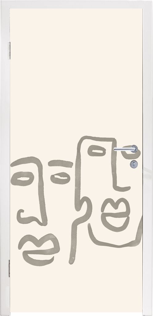 MuchoWow Türtapete Selbstklebende Türfolie Gesicht - Abstrakt - Strichzeichnung 75x205 cm Türposter Türaufkleber Klebefolie Türklebefolie - ...