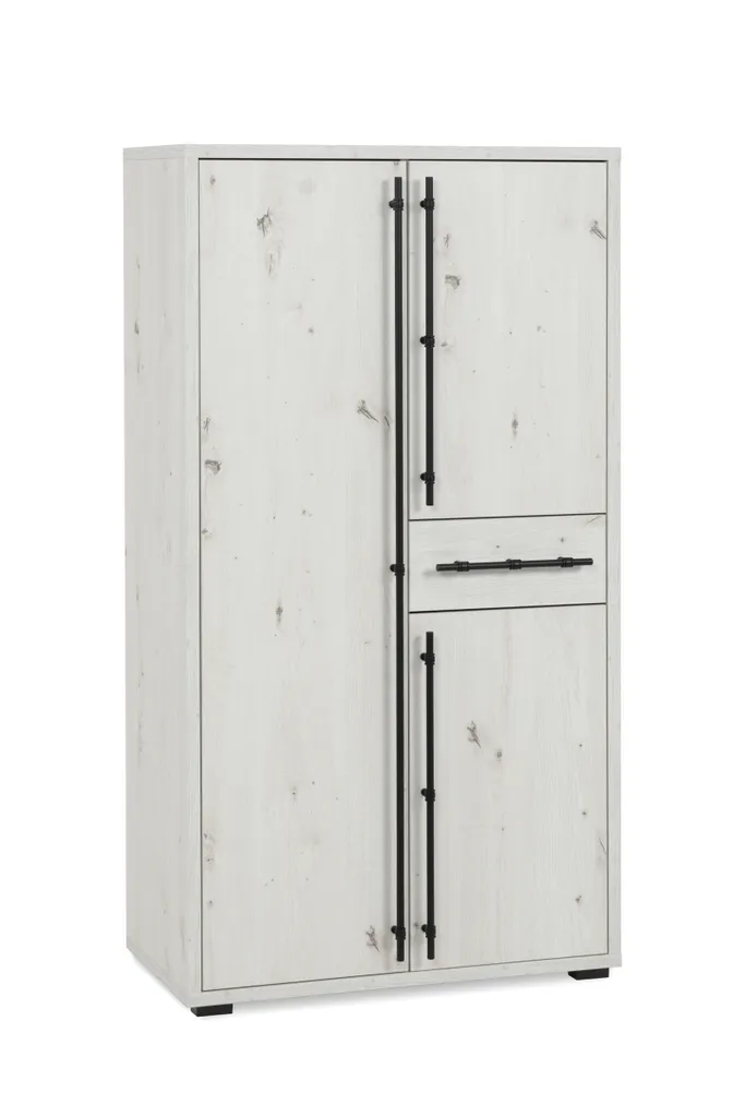 Highboard Almo Chêne Artisan et Blanc - Buffet Haut 3 Portes 75x140cm