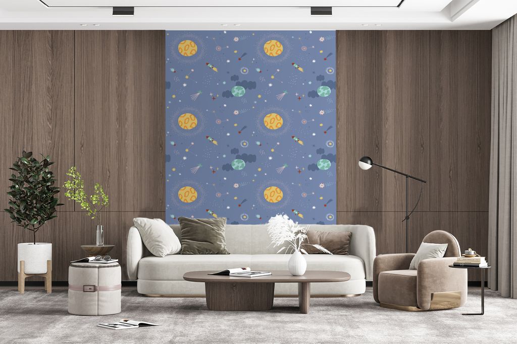 MuchoWow Fototapete für Wohnzimmer oder Schlafzimmer Wandtapete Vinyl Motivtapete Muster - Jungen - Kinder - Raumfahrt - 225x350 cm - Schlafzimm...