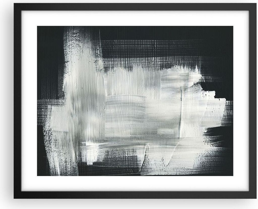 Gerahmtes Poster - Schwarzer Rahmen - Abstraktion Schwarz Weiß - 50x40 cm - Wand Bild - Wanddeko - Wandbilder - Wandposter - Bilderrahmen - Bilder...