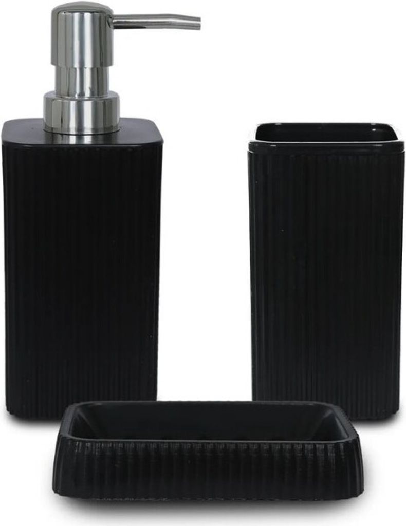 Mijolnir, PZR-044, Badezimmer-Set (3-teilig), Schwarz, 100 % KUNSTSTOFF, 17,5 x 7 cm