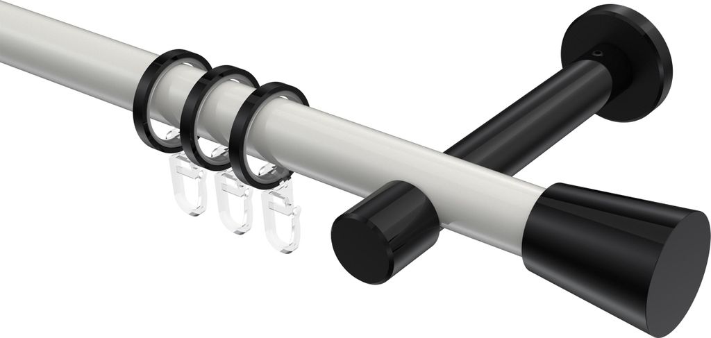 Interdeco Gardinenstange / Vorhangstange Weiß / Schwarz, Typ Prestige Sitra (Konus), 20 mm Ø 1-läufig, 100 cm