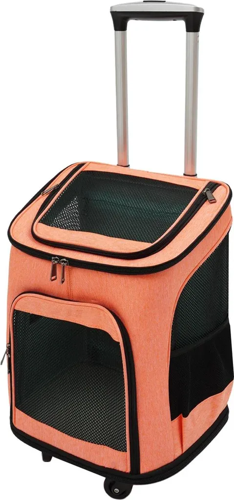 Trasportino per animali, design a rotelle portatile, rete traspirante, arancione