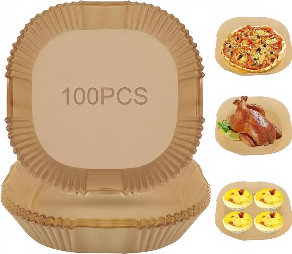FORSMANO 100 Stück Backpapier für Heißluftfritteuse, 24x24cm, Quadratisch Silikonpapier, Öl- & Wasserfest, für Air Fryer Liner, Grill und Ofen