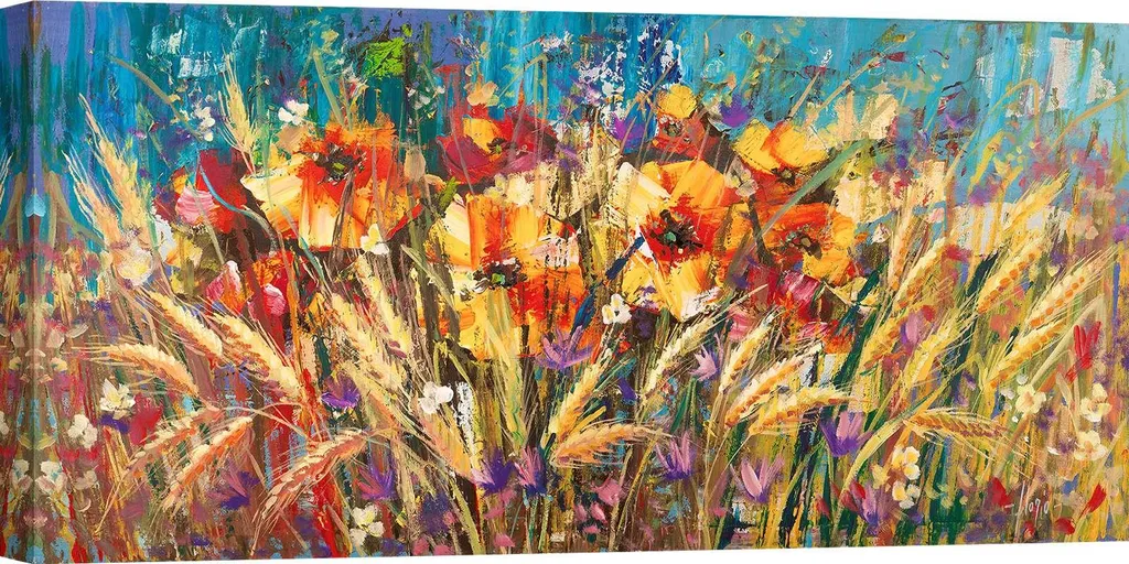 Grand tableau fleurs modernes Luigi Florio 100x50 pour mur blanc vide