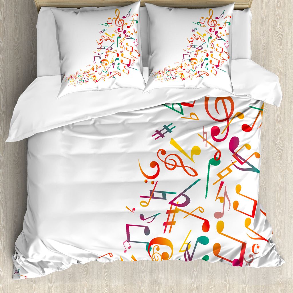 ABAKUHAUS Musiknote Bettbezug Set für Einzelbetten, Fluss Bunte, Milbensicher Allergiker geeignet mit Kissenbezug, 155 cm x 220 cm - 80 x 80 cm, M...