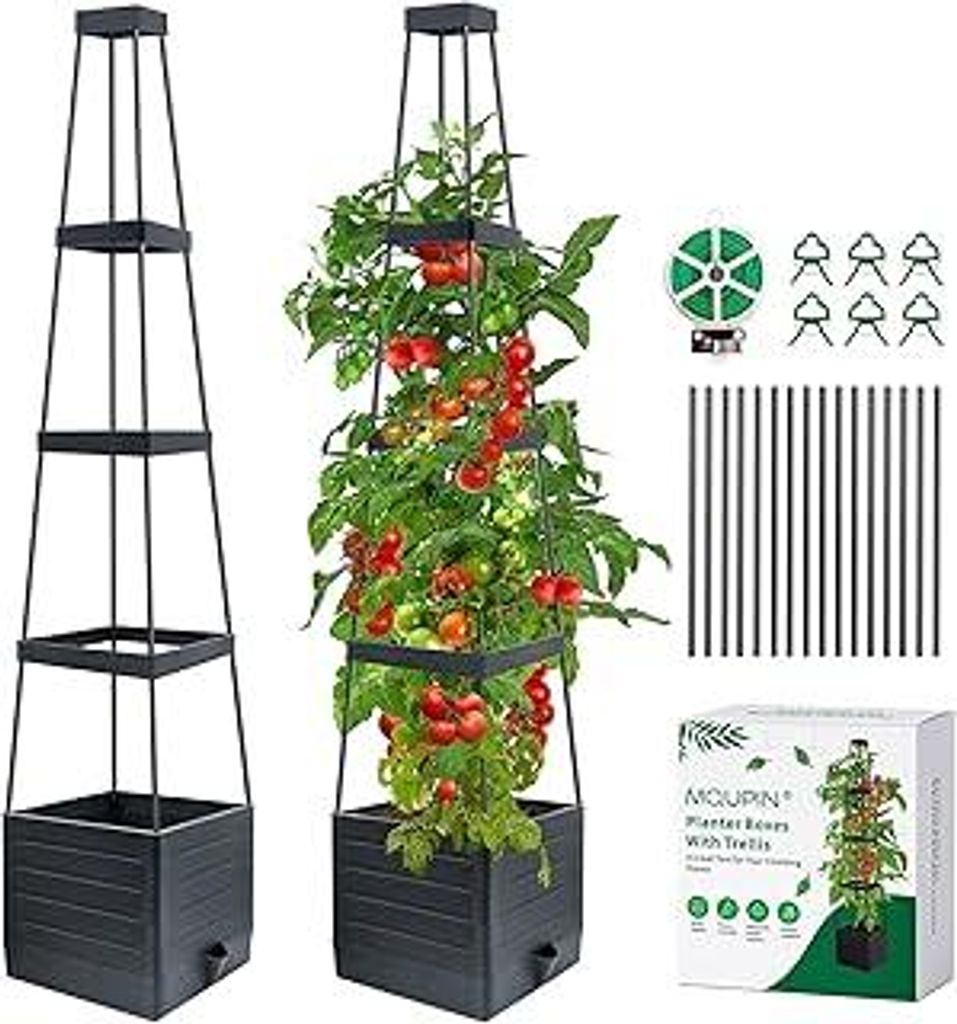 MQUPIN Tomaten-Pflanzkästen, Hochbeet mit Rankgitter zum Klettern von Gemüse, Pflanzen, selbstbewässernde Pflanzkästen für den Außenbereich, ...