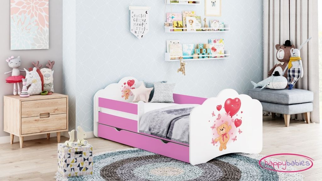 Happy Babies Kinderbett - Mit Matratze & Schublade und Rausfallschutz, 80x160, Mädchen Kinderbetten & Jugendbett Jungen Kids Bed