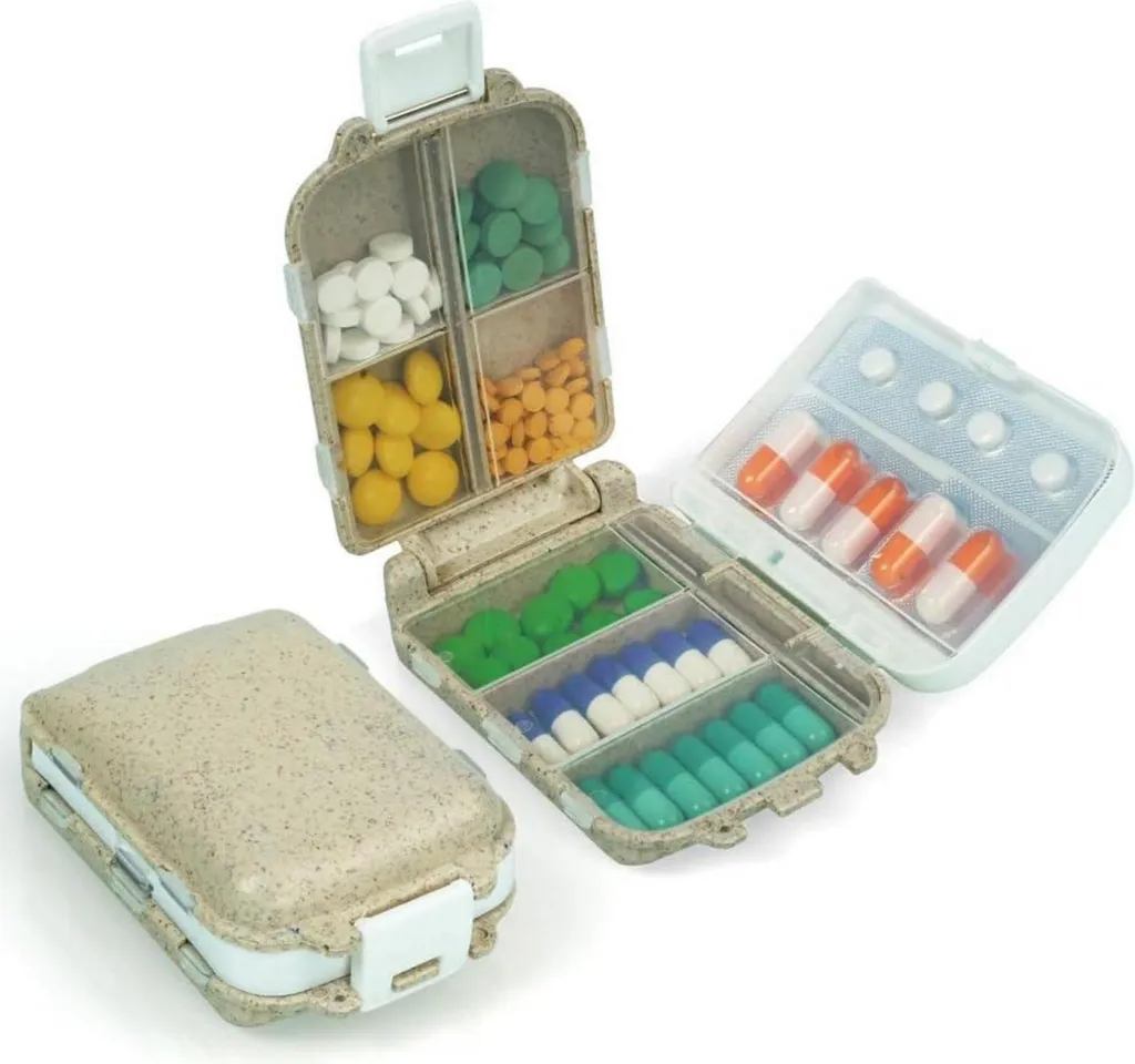 Scatola per pillole 7 giorni Scatola per pillole 8 griglie Scatola per farmaci Beige - 1