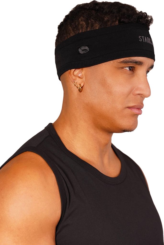 Stark Soul Premium Sportstirnband – Feuchtigkeitsableitendes, Rutschfestes Stirnband für Männer und Frauen – Schwarz