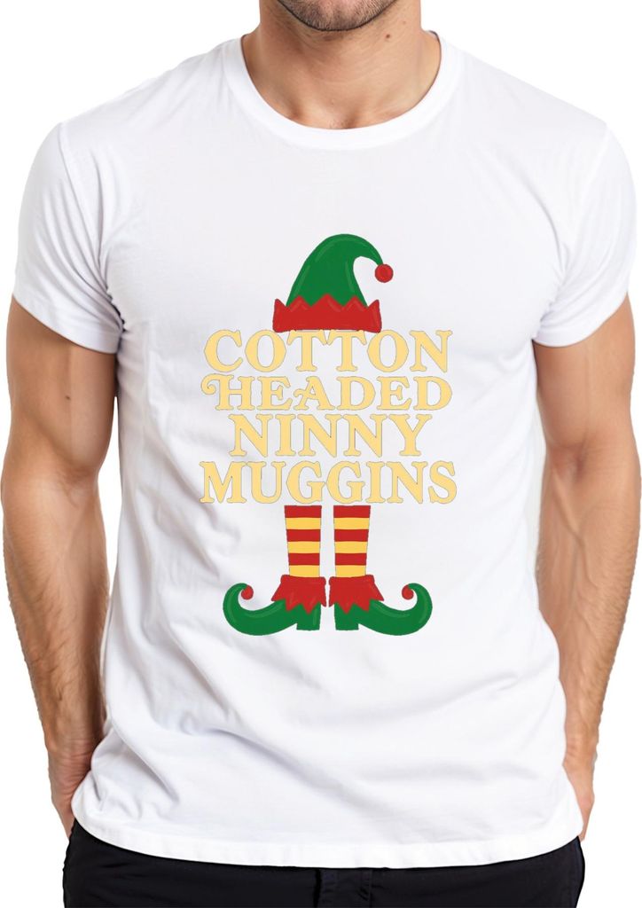 Baumwolle HEADED NINNY MUGGINS Weihnachten Elf Lustig Geschenk Witz Herren T-Shirt, Weiß, XXL