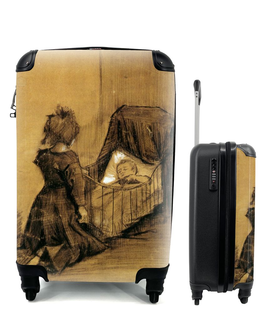 MuchoWow Koffer Handgepäck Trolley Rollkoffer Kleine Reisekoffer mit 4 Rollen - Mädchen kniend bei einer Wiege - Vincent van Gogh - Cabin Size ...