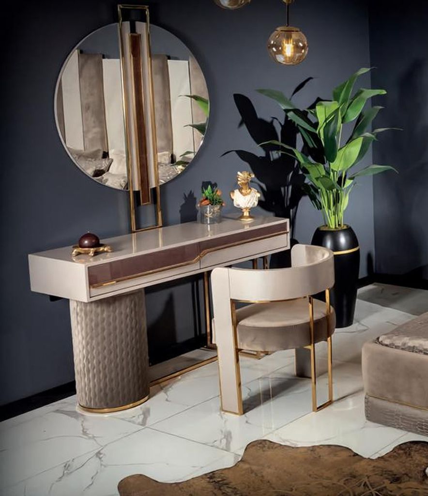 2tlg Kommode mit Spiegel Design Holz Beige Modern Schlafzimmer Jugendliche Neu