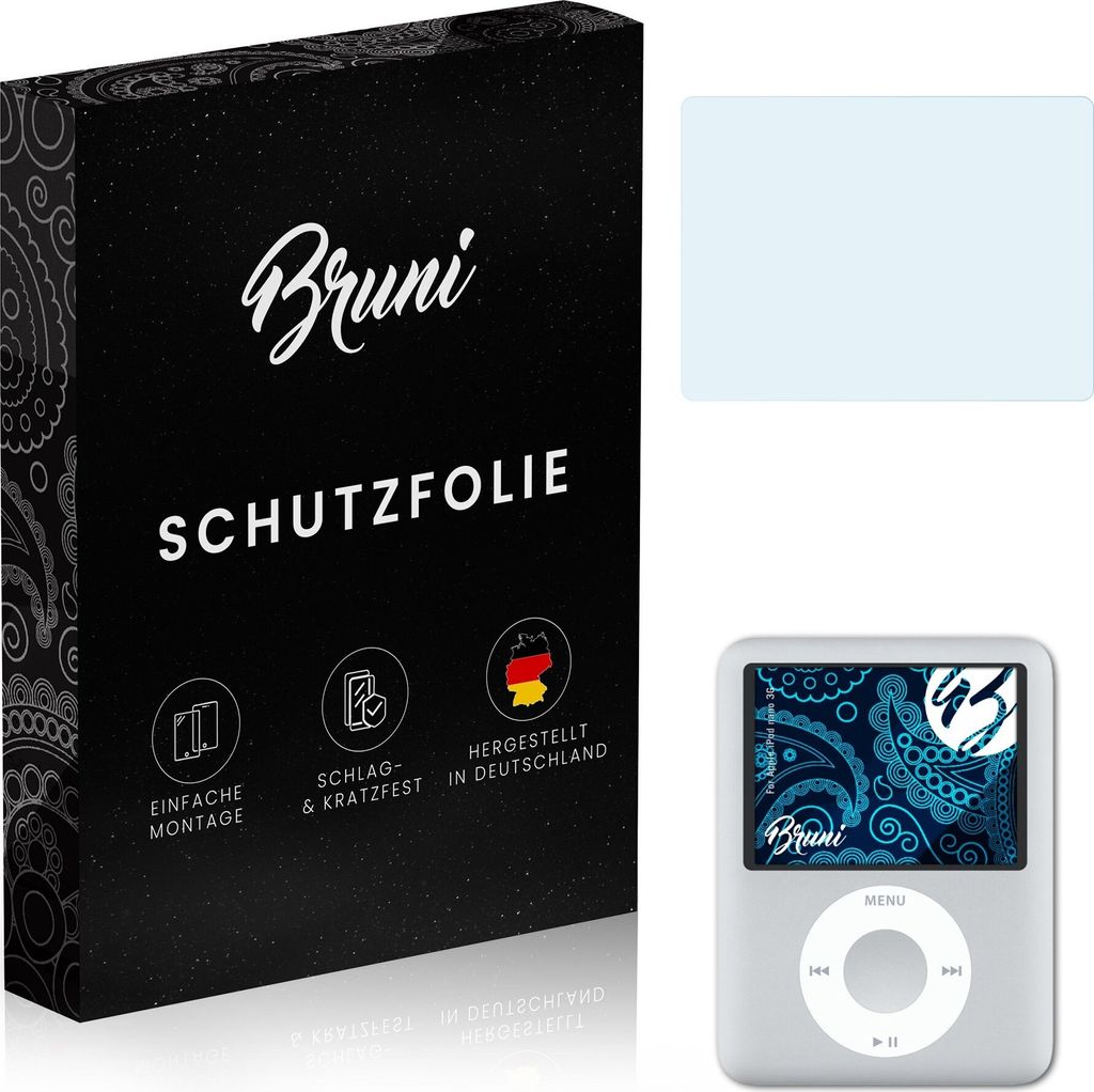 Bruni Basics-Clear 2x Schutzfolie kompatibel mit Apple iPod nano 3G Folie