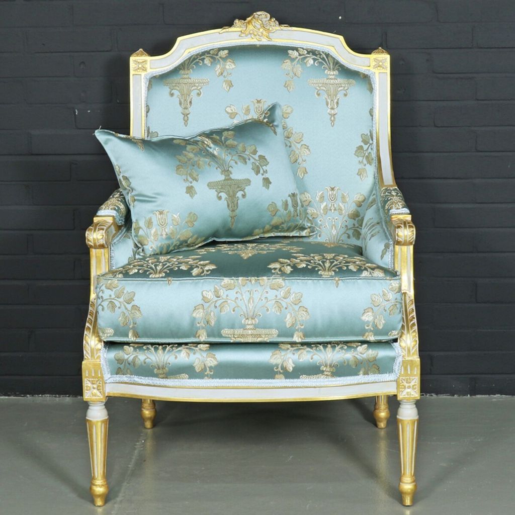 Casa Padrino Antikstil Lounge Sessel Helltürkis / Gold 70 x 70 x H. 100 cm - Barock Möbel