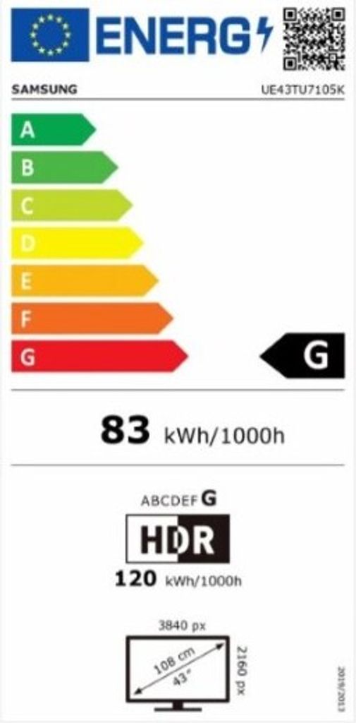 An energy efficiency label for a Samsung television.