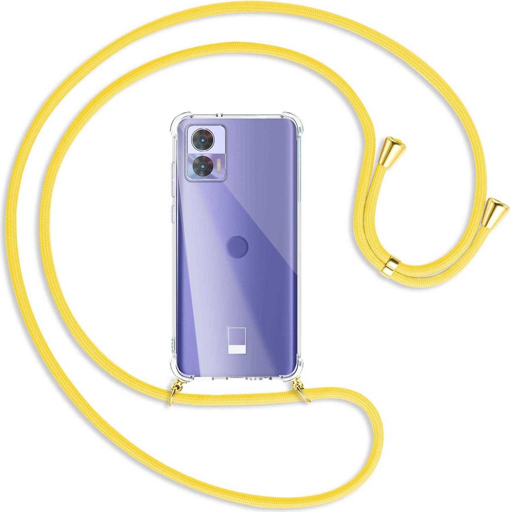 Handykette Backcover-Schutzhülle mit Band (Metall goldfarben) für Motorola Edge 30 Neo (Edge 30 Lite) - gelb