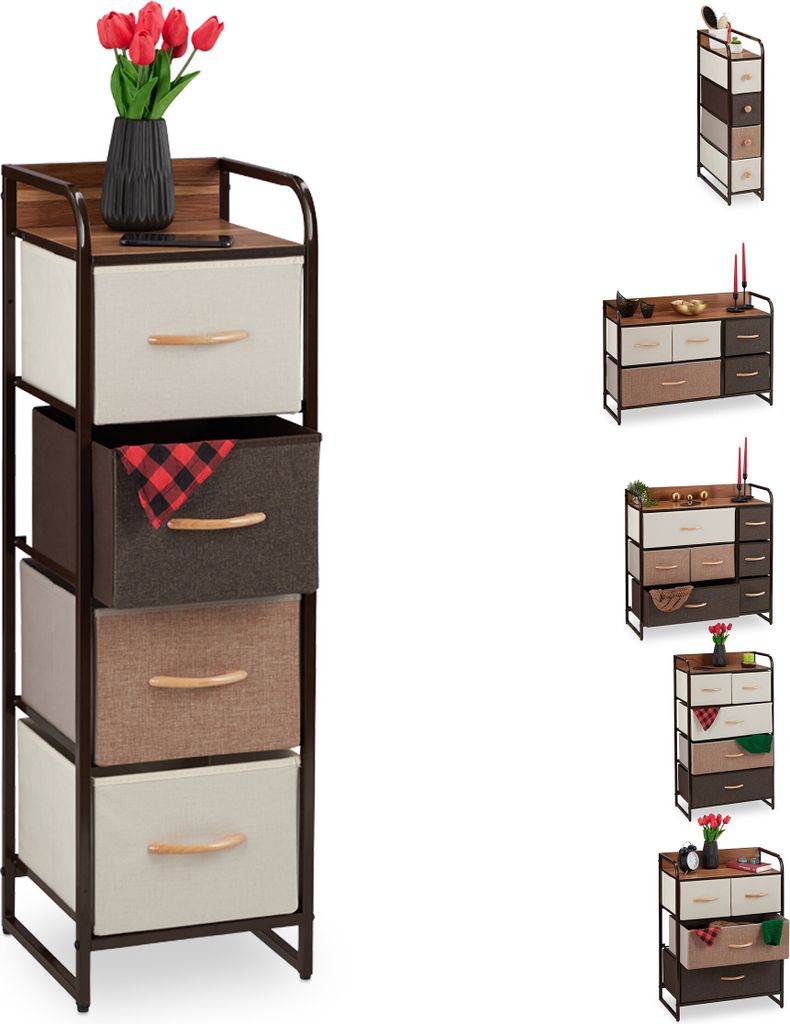 Comodino Relaxdays, 4 scomparti in tessuto, modello Immagine del prodotto 