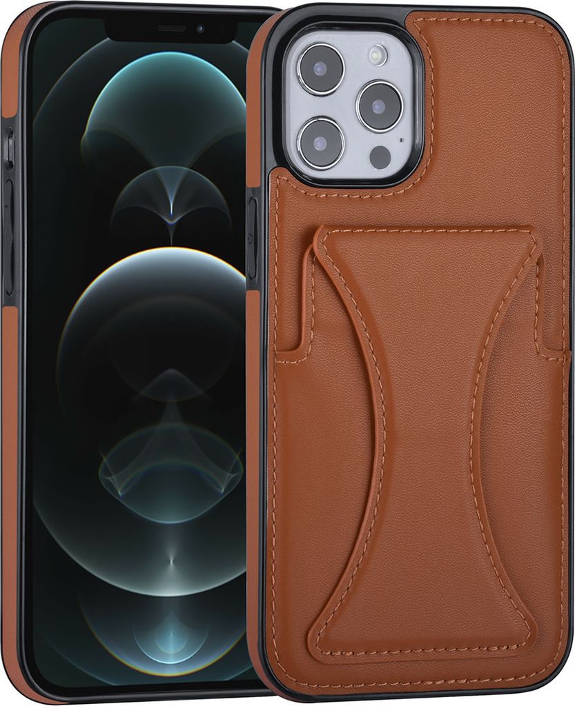 iPhone 12 Pro Max Back cover case - Card holder - Multifunctional Handstrap - Brown