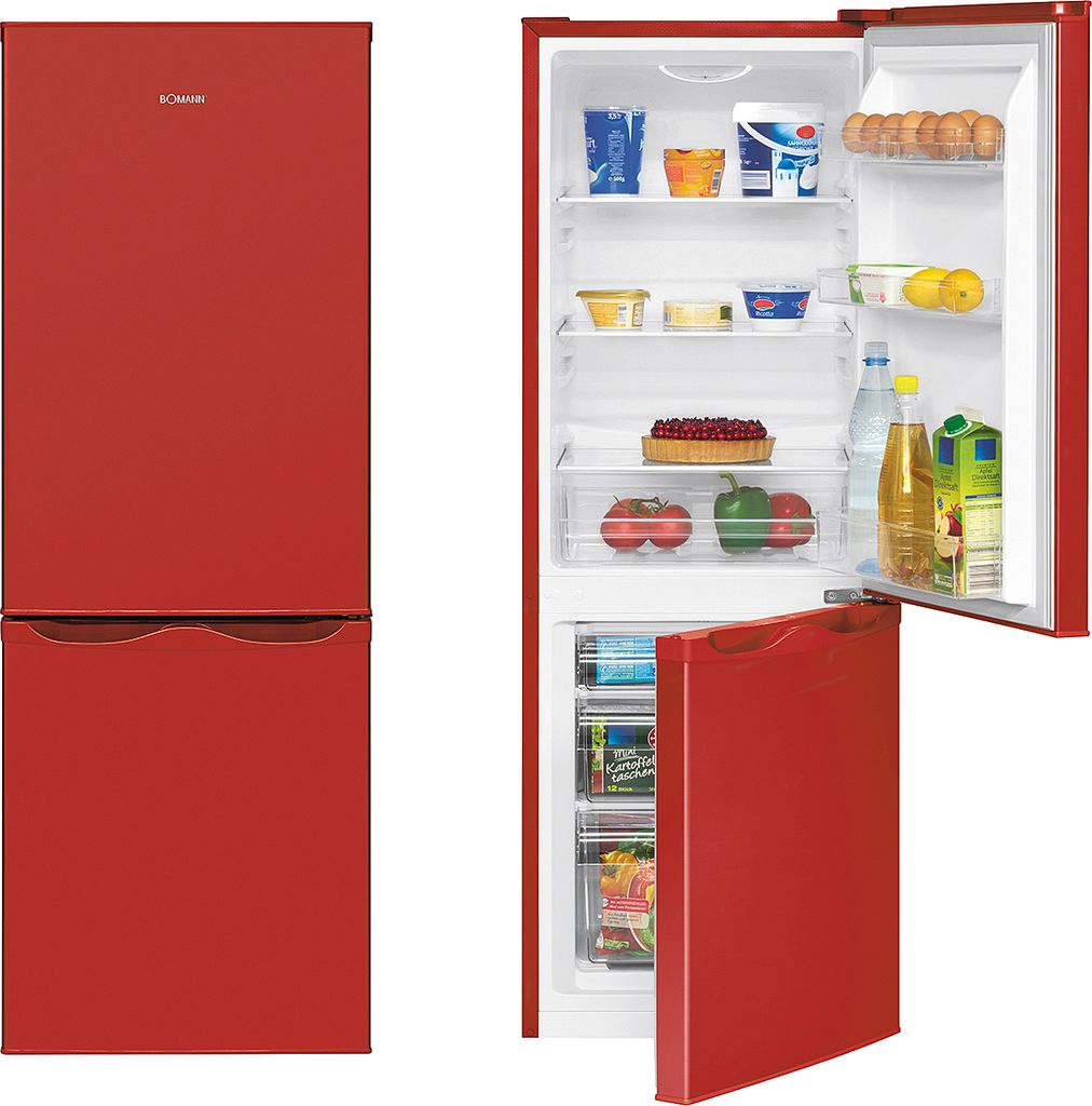 Bomann Kühlschrank mit Gefrierfach | | 143cm | Kühl Gefrierkombination leise | Türanschlag wechselbar | 175L | KG 320.2 rot