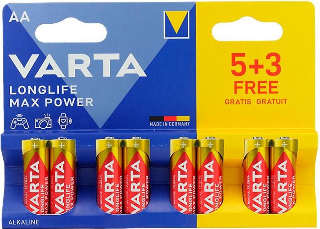 Varta Max Tech AA, Einwegbatterie, AA, Alkali, 1,5 V, 8 Stück(e), Mehrfarbig