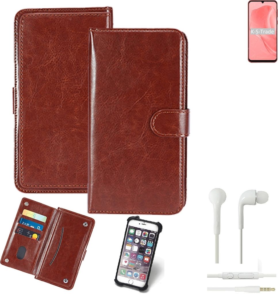 K-S-Trade 360° Hülle kompatibel mit Ulefone Note 6P inkl. Headphones braun Kunstleder Case BookCase WalletCase Kunstlederederhülle Handyhülle,