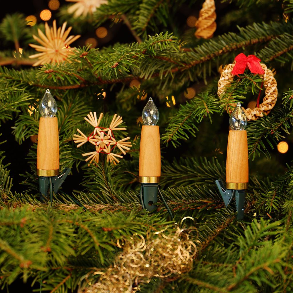 NARVA 30 Kerzen Lichterkette Holzschaft Kirsche für Weihnachtsbaum warmweiß 17,4m Innen Holzlichterkette 230V elektrisch