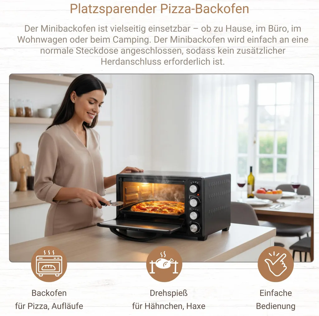 Four à pizza compact Budisu 45 Litres avec mode de cuisson ventilée