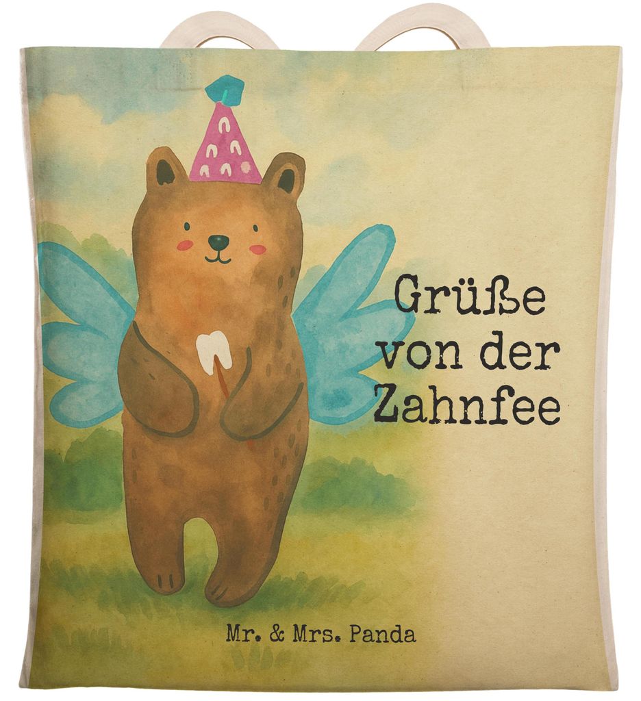 Mr. & Mrs. Panda Tote Bag Bär Zahnfee Design - Weiß - Geschenk, shopping, taschen shopper, Stofftragetasche, Beutel, Erster Zahn, Milchzahn, Fee,...