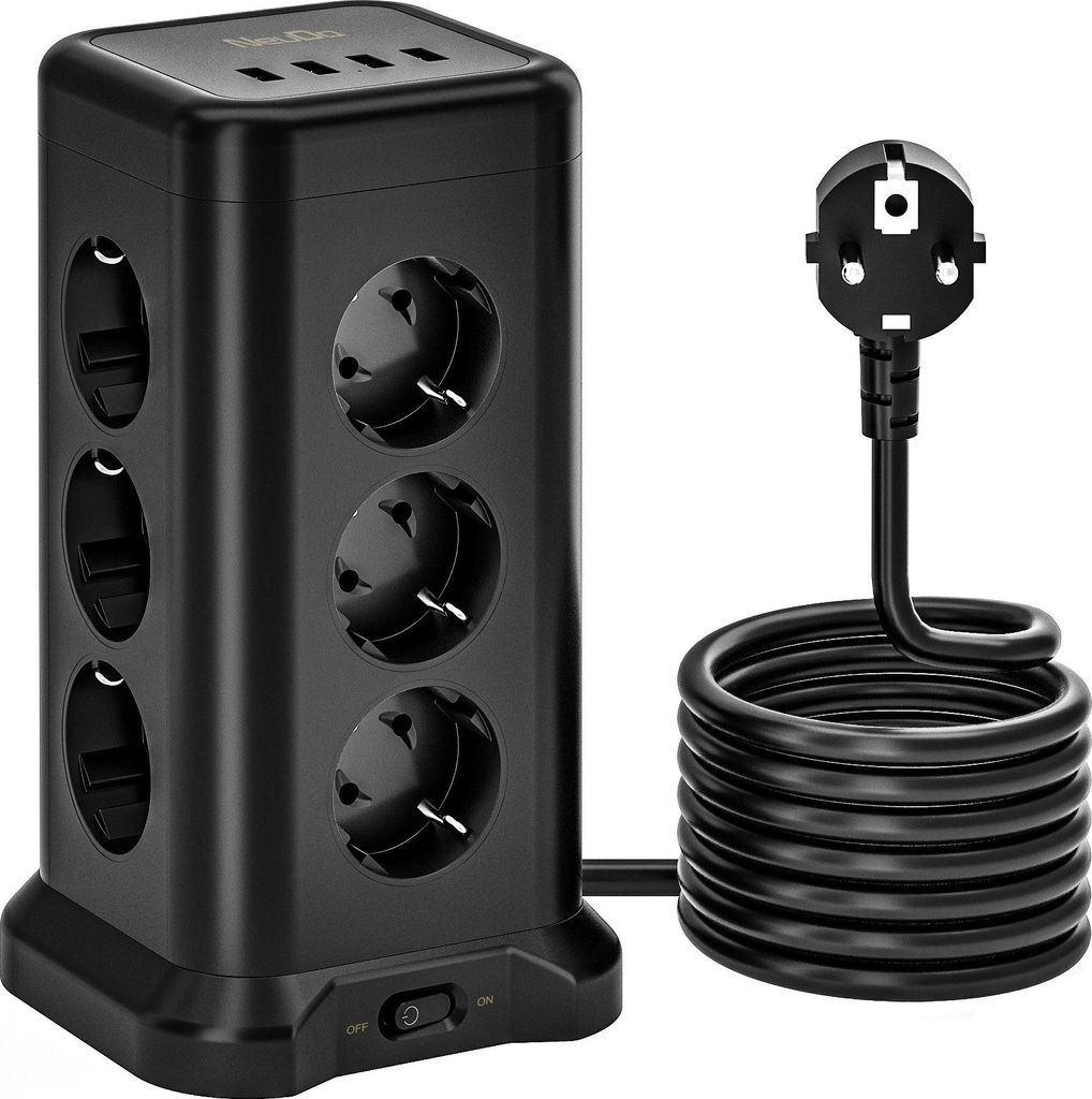 12 Fach Mehrfachsteckdose mit 4 USB Steckdosenturm Produktbild 