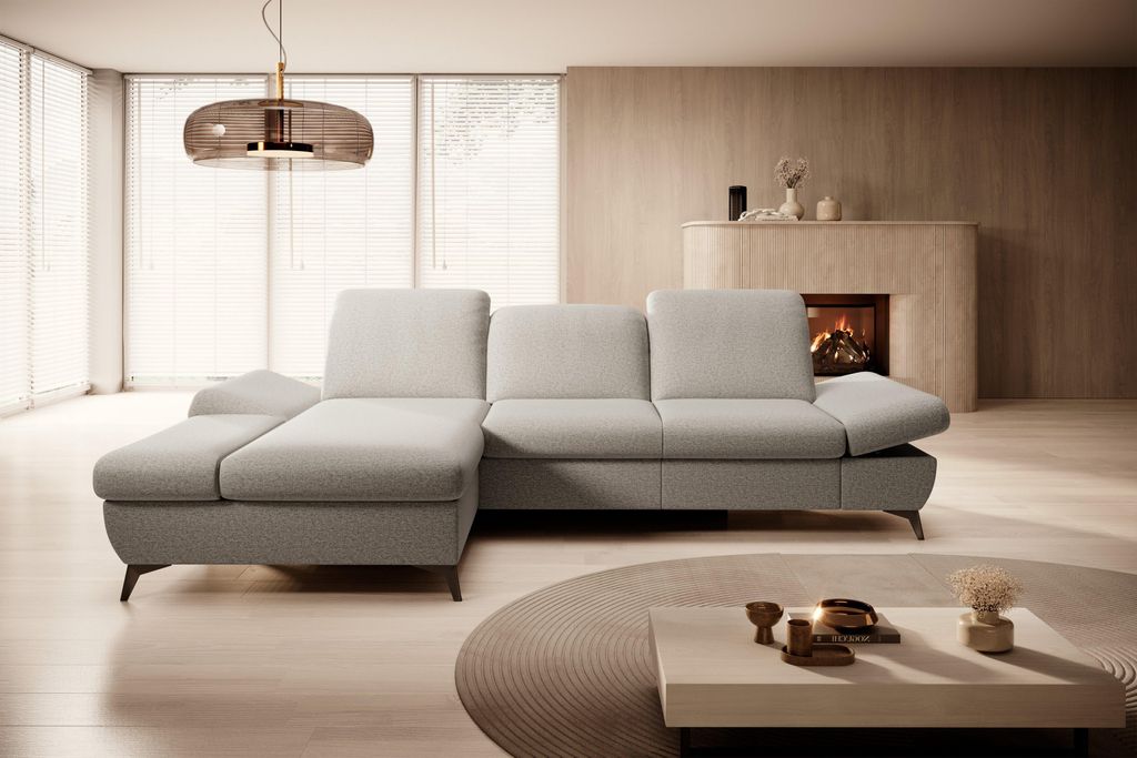 Masseno Ecksofa FELICE L-S mit Schlaffunktion L-Form, Sofa mit Bettkasten, Wohnzimmersofa, Couch, Soffa, Bettsofa, Couchgarnitur- Beige, MATANA 17