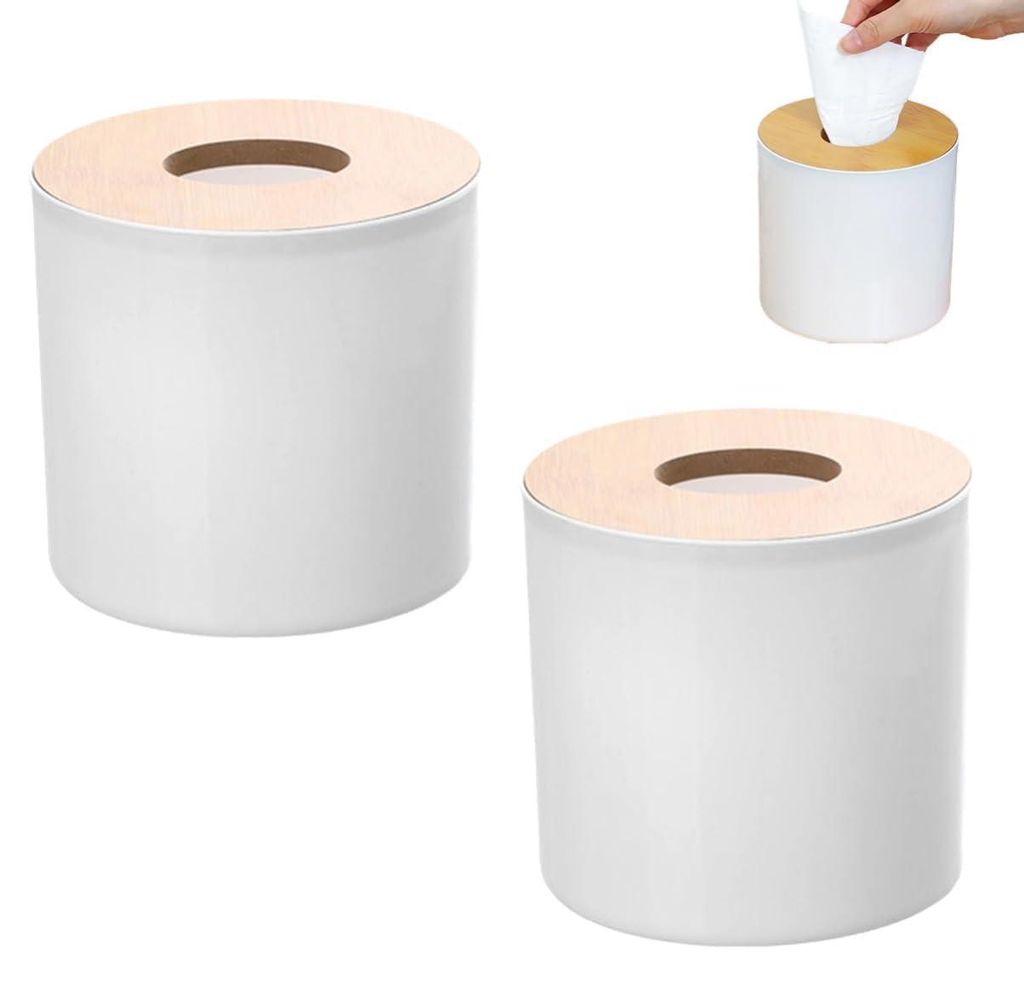 2-teiliges Set mit Taschentuchbox-Abdeckung, Toilettenpapierhalter mit Deckel, runder Toilettenpapierrollenhalter, Toilettenpapierspender aus Holz,...