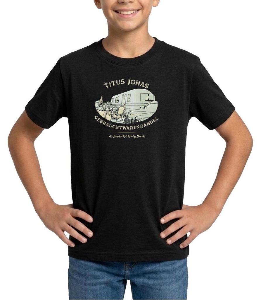 Spreadshirt Die Drei Fragezeichen Titus Jonas warenhandel Teenager T-Shirt, 134/146 (9-11 Jahre), Schwarz