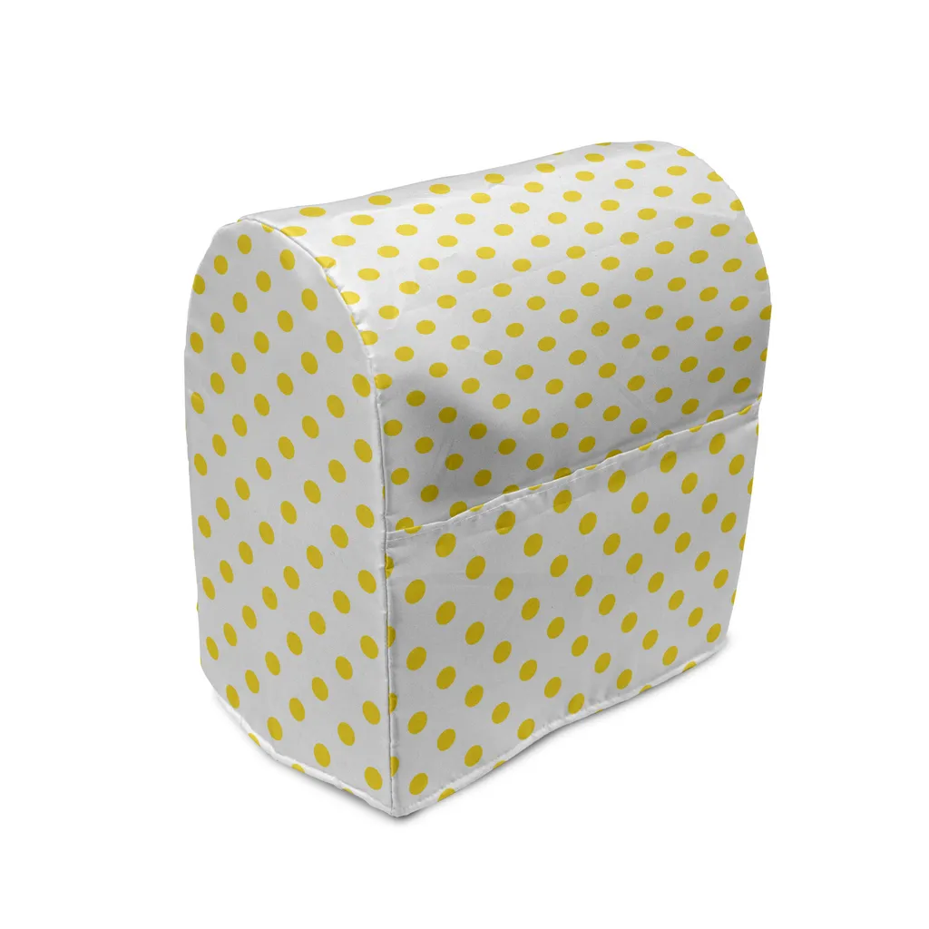 ABAKUHAUS Copertura per frullatore da tavolo gialla, Picknick Yellow Spots, custodia per elettrodomestici da cucina con tasche, 36 x 39 x 24 cm, gialla e bianca