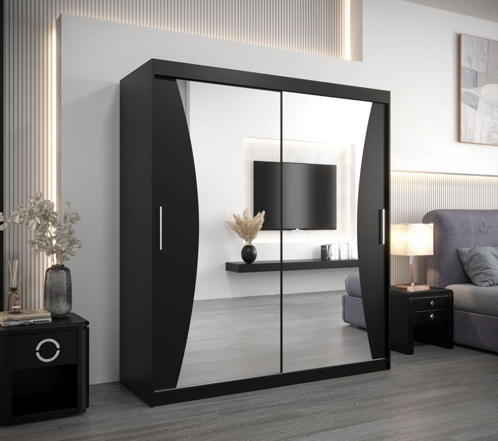 Kleiderschrank mit Schiebetüren MARTA – Breite 180 cm, schwarz