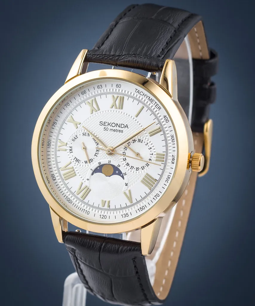 Sekonda 30147 Orologio Fase Lunare - Pelle Nera e Cassa Oro - 9