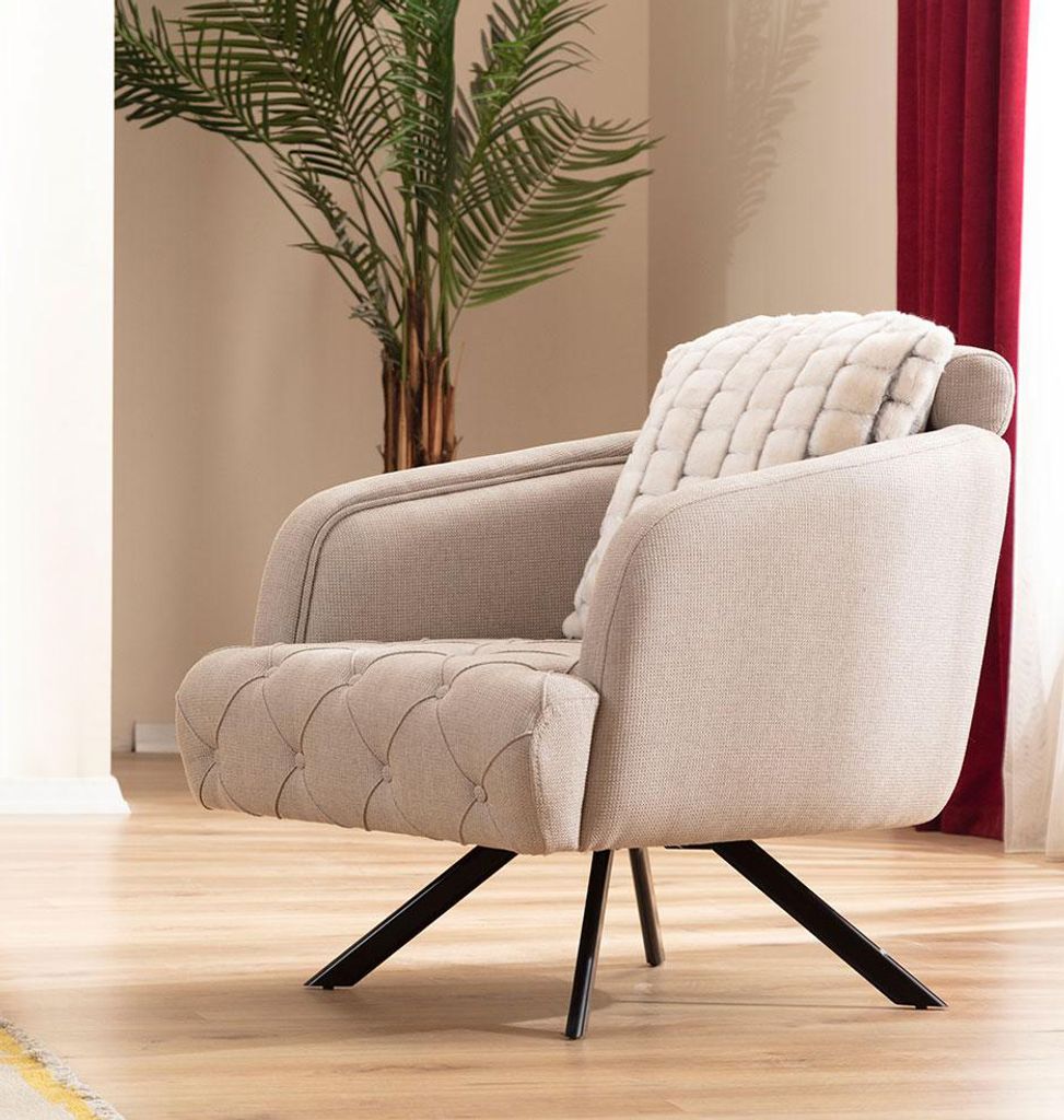 Stoffsessel Wohnzimmer Sessel Ohrensessel Grau JVmoebel