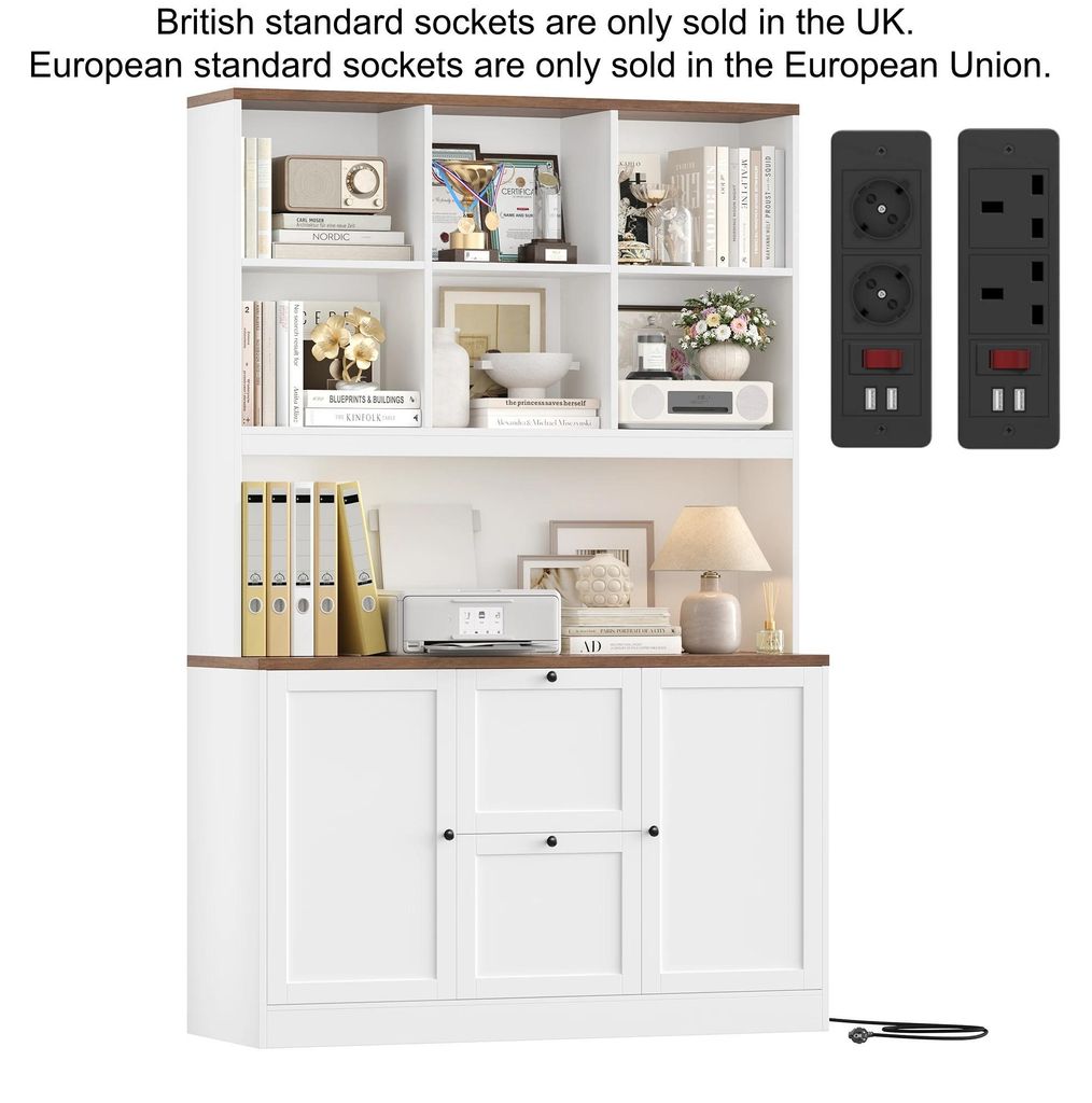 182 cm Bücherregal - Aktenschrank mit Türen und 2 Schubladen - Für A4 Ordner und Bücher - Holz 116x40x182 cm - Büro Wohnraum - Weiß