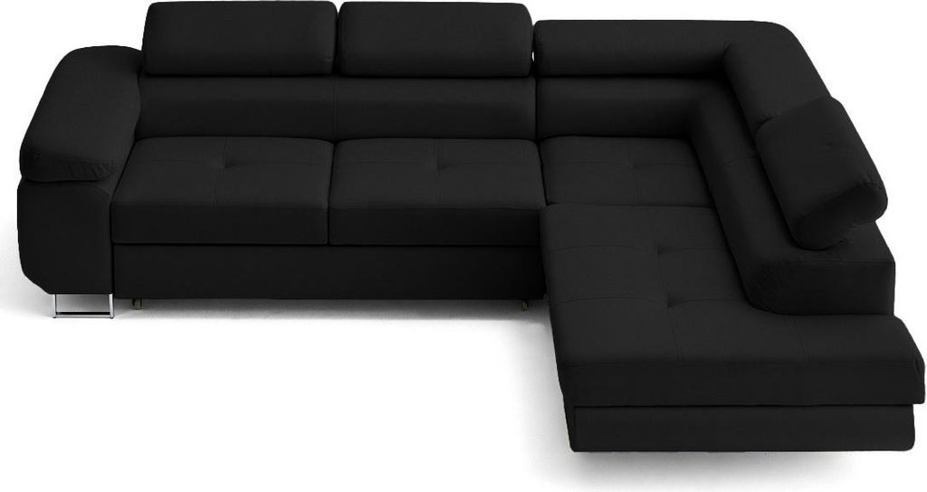 Lisa Design Zaria - Ecksofa rechts 5-Sitzer Schlaffunktion und Bettkasten und Kopfstützen aus veganem Leder , Schwarz