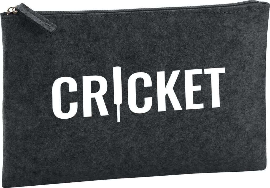 Huuraa Kulturbeutel Cricket Schriftzug 1 Liter Charcoal Filz Kosmetiktasche Geschenkidee