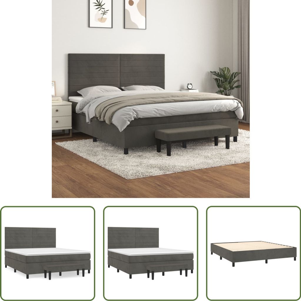 The Living Store Boxspringbett mit Matratze Dunkelgrau 180x200 cm Samt