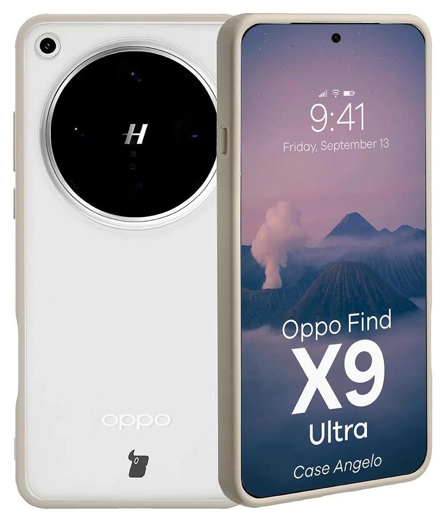Handyhülle für Oppo Find X9 Ultra, Bizon Case Angelo, Semitransparent mit beigem Rahmen