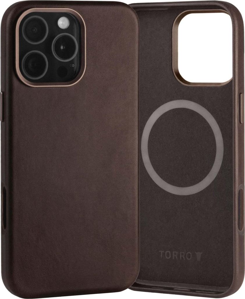 TORRO iPhone 16 Pro Max Schlank Leder Bumper Hülle – Dunkelbraun