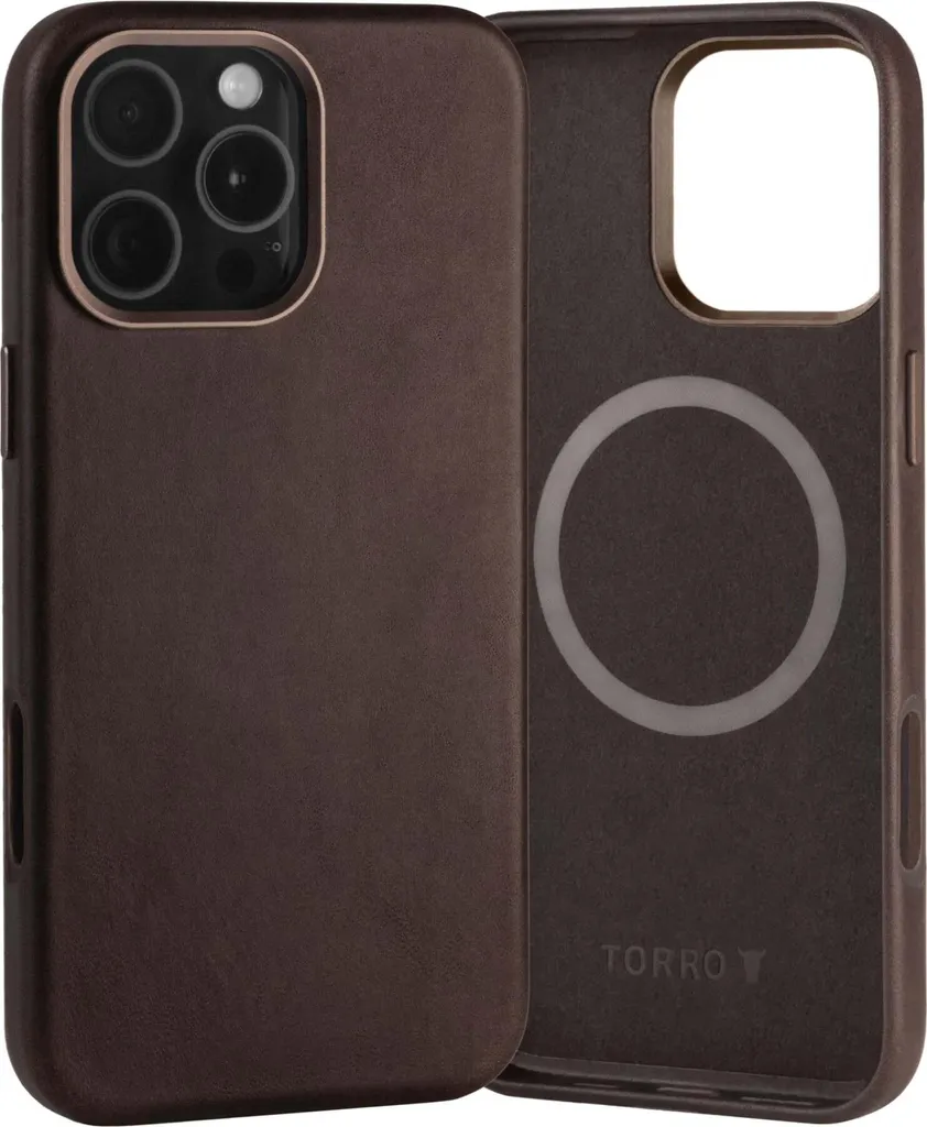 Cover MagSafe iPhone 16 Pro Max TORRO Pelle Marrone Scuro Slim