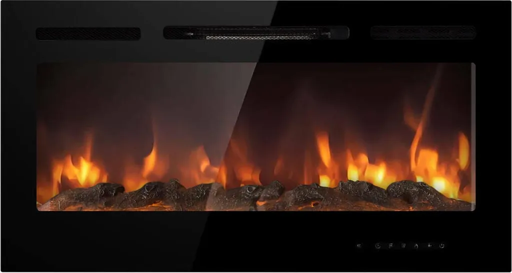 Chauffage Électrique Design Effet Flamme Potoprens 102cm Noir Mat