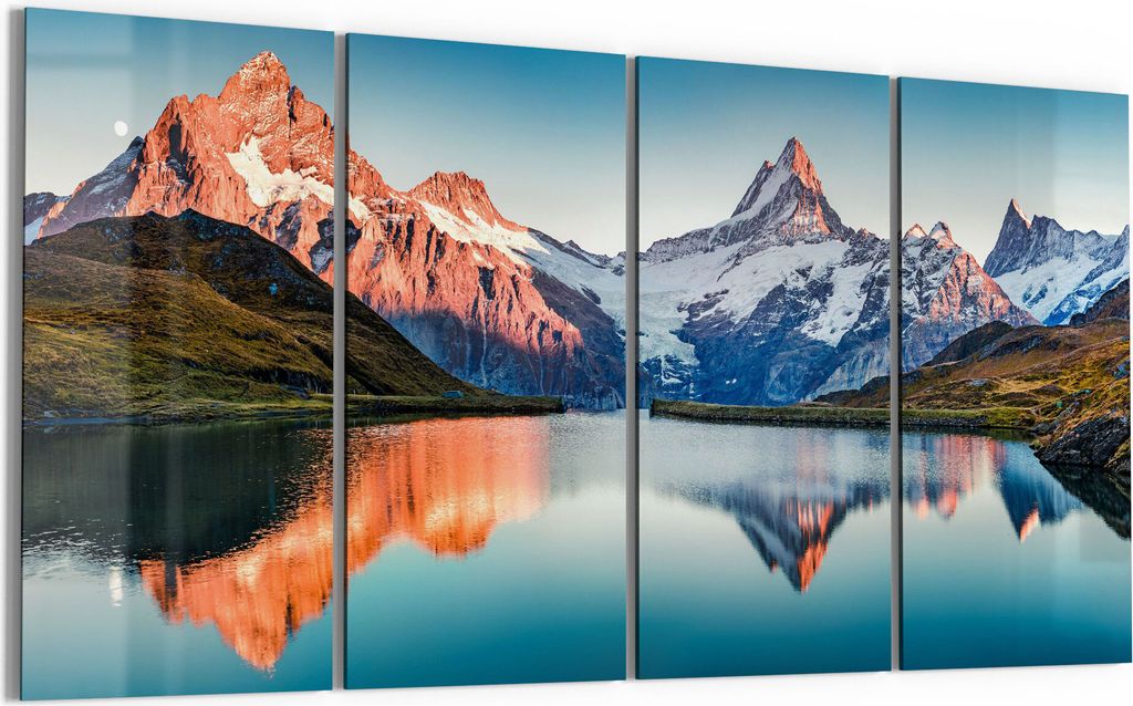 DEQORI Glasbild Echtglas 4x30x60 cm 'Bachalpsee vor Alpen' Wandbilder XXL groß
